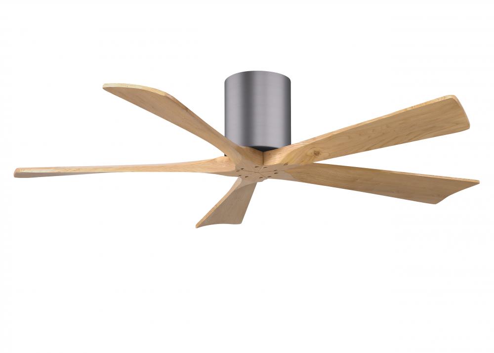 Irene-5H three-blade flush mount paddle fan in Brushed Pewter finish with 52” Light Maple tone b