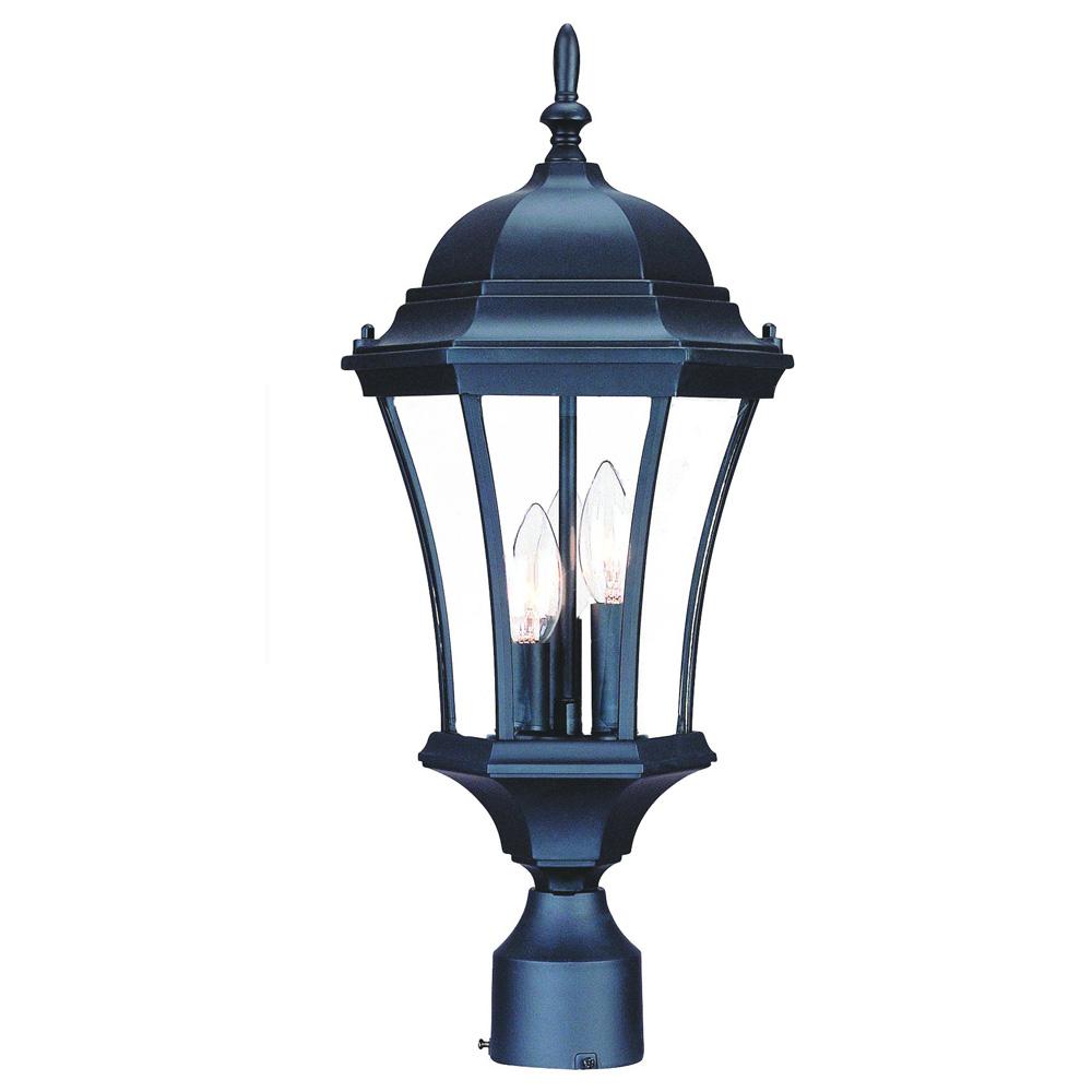 Bryn Mawr Collection Post-Mount 3-Light Outdoor Matte Black Light Fixture