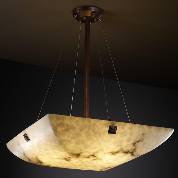 24" LED Pendant Bowl w/ Large Square w/ Point Finials