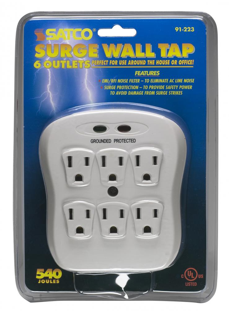 6 Outlet Surge Wall Tap; Indoor Use Only; 540 Joules; 15A-120V; 1800W