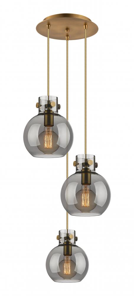 Newton Sphere - 3 Light - 16 inch - Brushed Brass - Cord hung - Multi Pendant