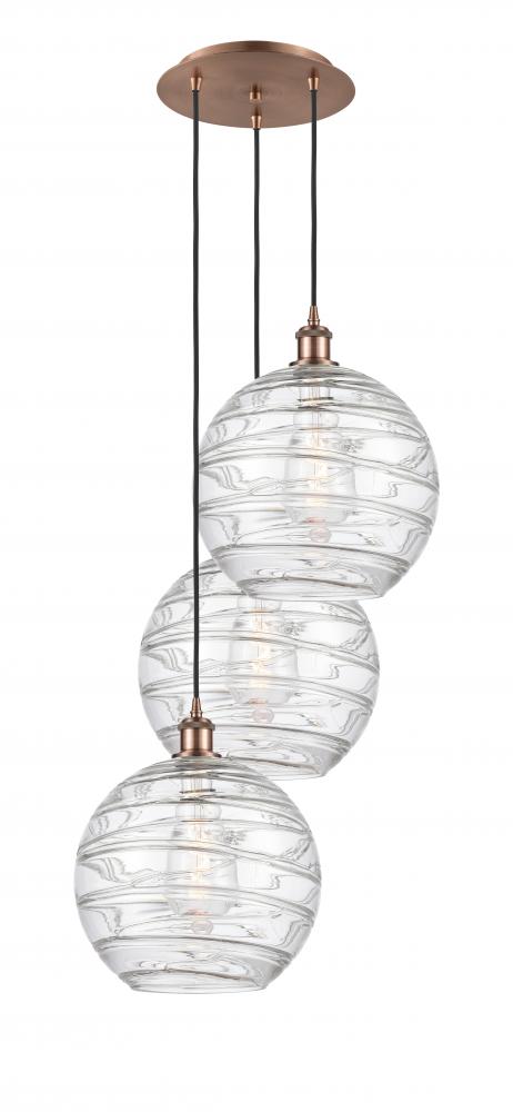 Athens Deco Swirl - 3 Light - 19 inch - Antique Copper - Cord hung - Multi Pendant