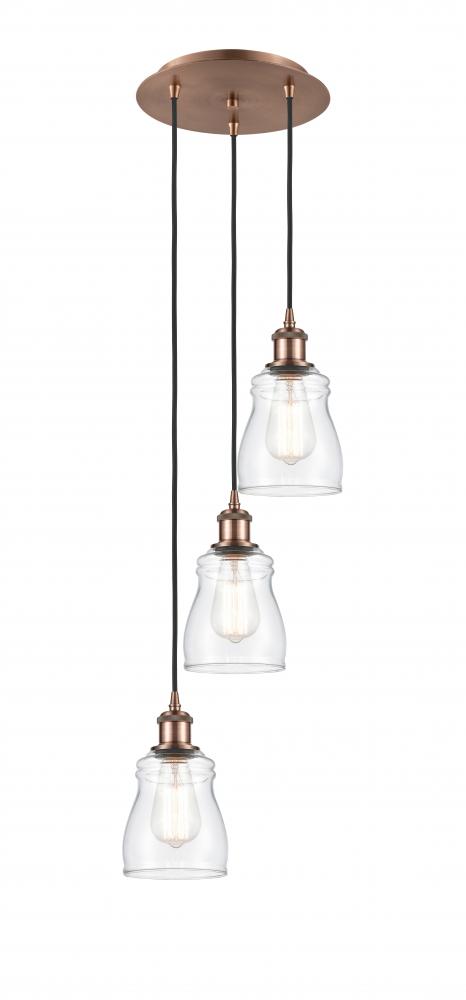 Ellery - 3 Light - 12 inch - Antique Copper - Cord Hung - Multi Pendant