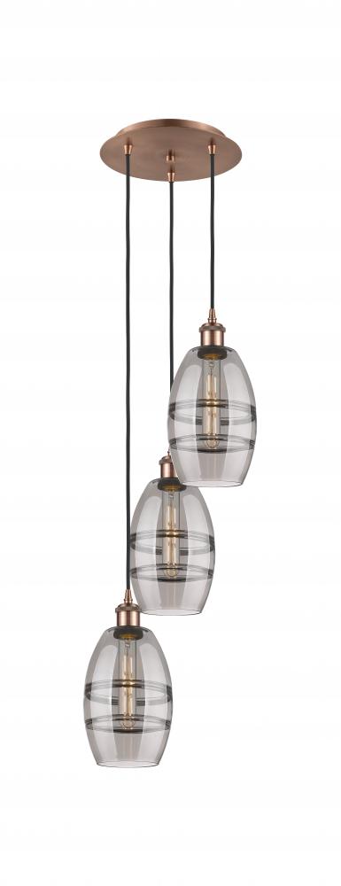 Vaz - 3 Light - 12 inch - Antique Copper - Cord hung - Multi Pendant