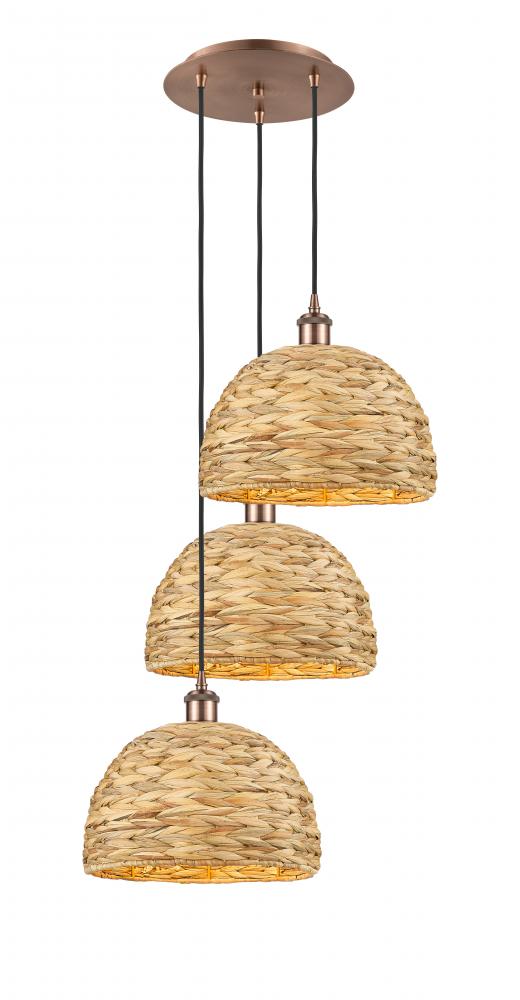 Woven Rattan - 3 Light - 19 inch - Antique Copper - Cord hung - Multi Pendant