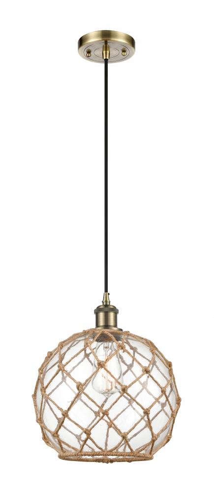 Farmhouse Rope - 1 Light - 10 inch - Antique Brass - Cord hung - Mini Pendant