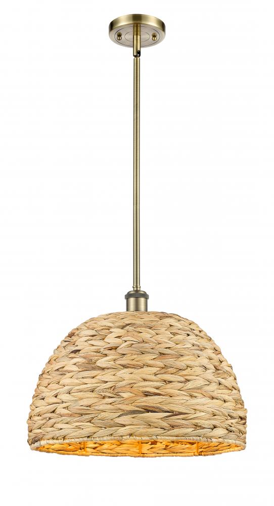 Woven Rattan - 1 Light - 16 inch - Antique Brass - Mini Pendant