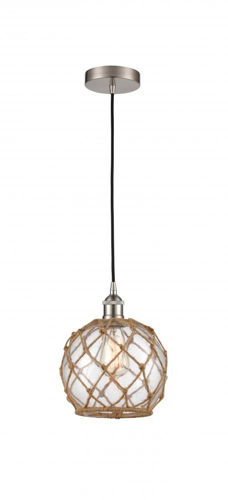 Farmhouse Rope - 1 Light - 8 inch - Brushed Satin Nickel - Cord hung - Mini Pendant