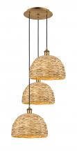 Innovations Lighting 113B-3P-BB-RBD-12-NAT - Woven Rattan - 3 Light - 19 inch - Brushed Brass - Cord hung - Multi Pendant