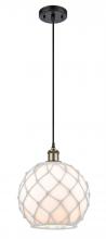  516-1P-BAB-G121-10RW - Farmhouse Rope - 1 Light - 10 inch - Black Antique Brass - Cord hung - Mini Pendant