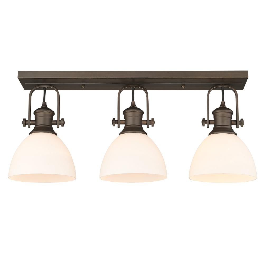 Hines 3-Light Semi-Flush in Rubbed Bronze with Opal Glass