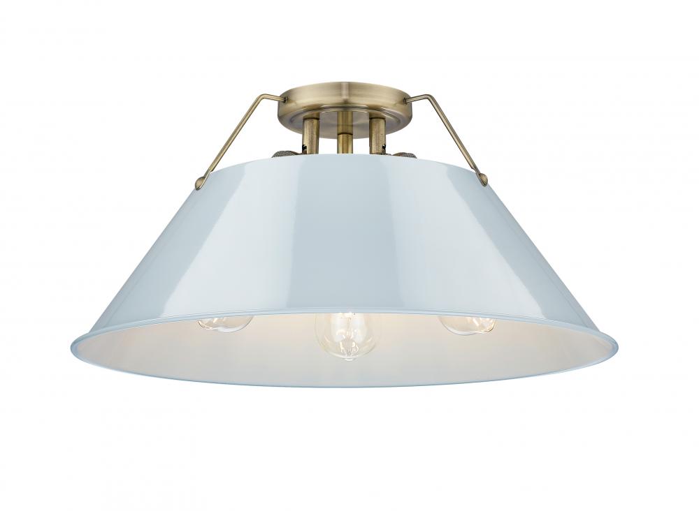 Orwell 3-Light Flush Mount in Aged Brass with Dusky Blue