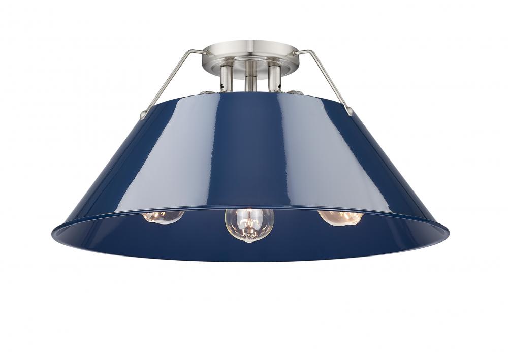 Orwell 3-Light Flush Mount in Pewter with Matte Navy