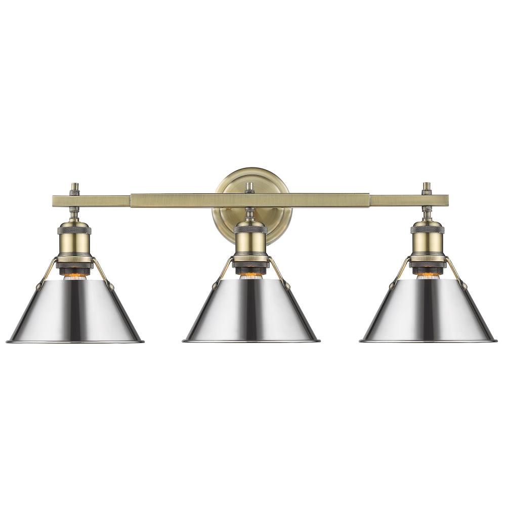 Orwell 3-Light Vanity Light in Aged Brass with Chrome