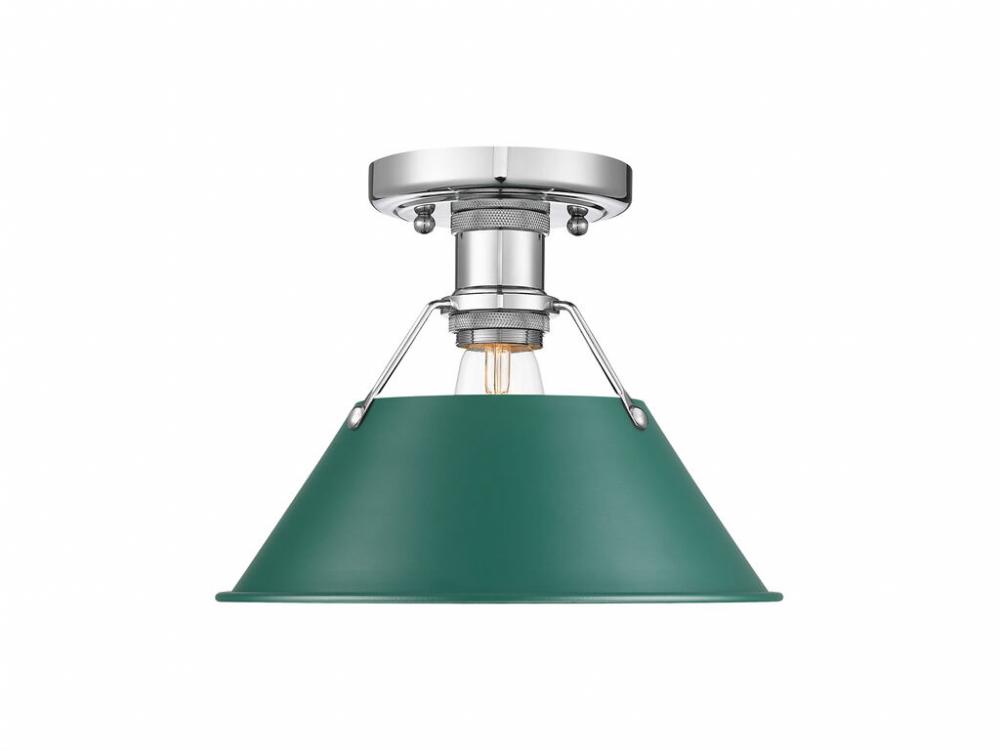 Orwell 1-Light Flush Mount in Chrome with Pine Green