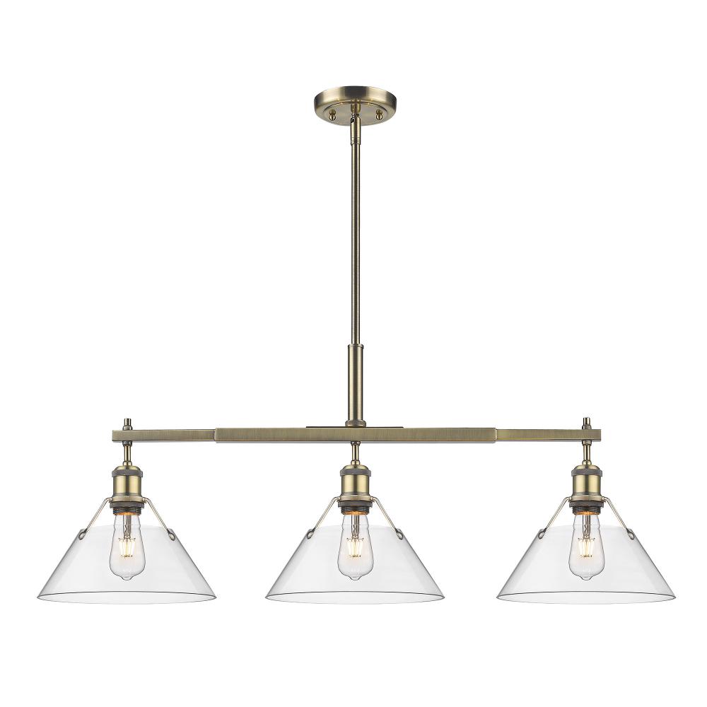 Orwell 3-Light Linear Pendant in Aged Brass with Clear Glass