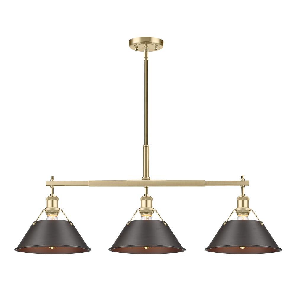 Orwell BCB 3 Light Linear Pendant in Brushed Champagne Bronze with Rubbed Bronze shades