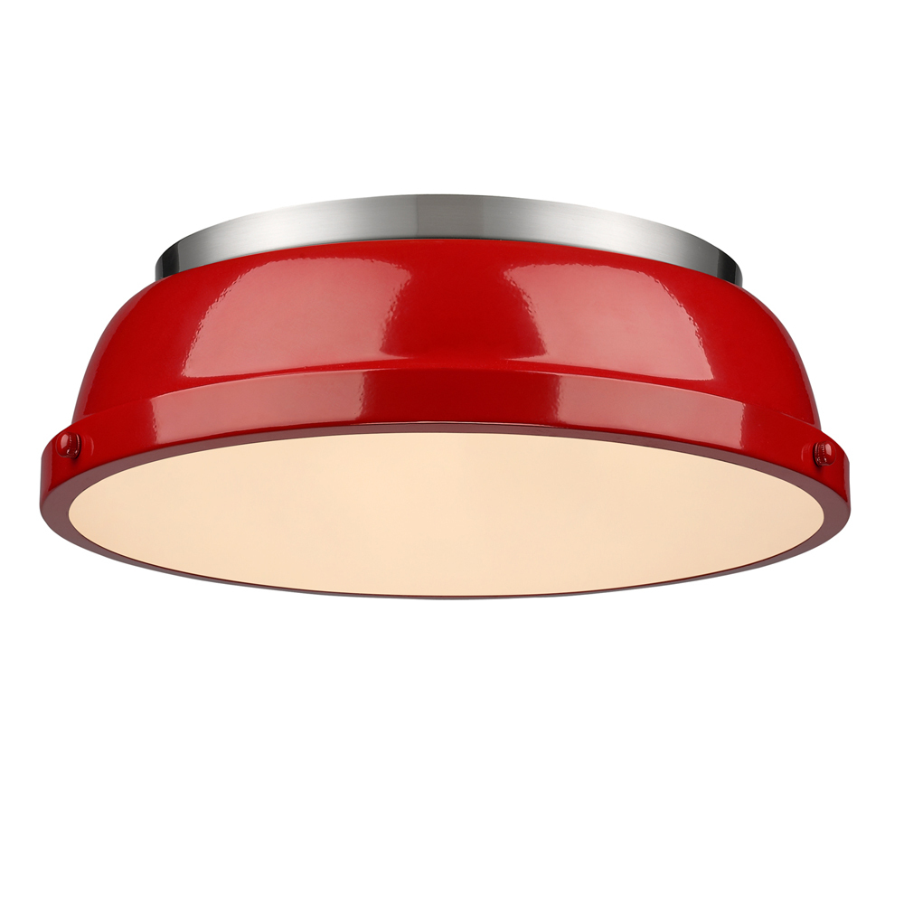 Duncan 14" Flush Mount in Pewter with a Red Shade