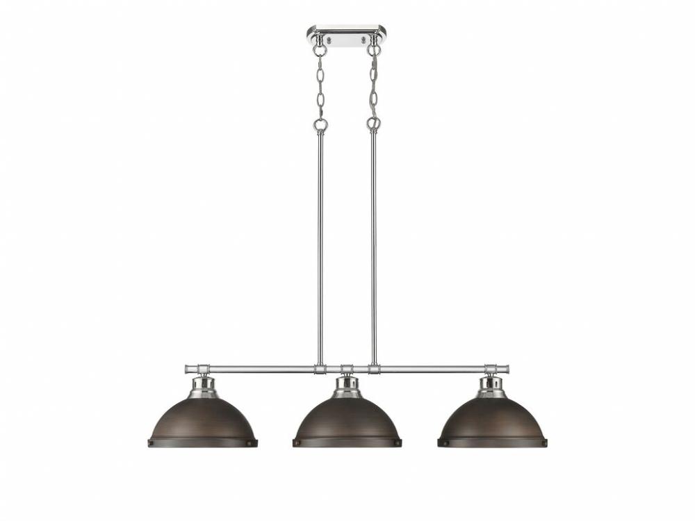 Duncan 3-Light Linear Pendant in Chrome with Rubbed Bronze