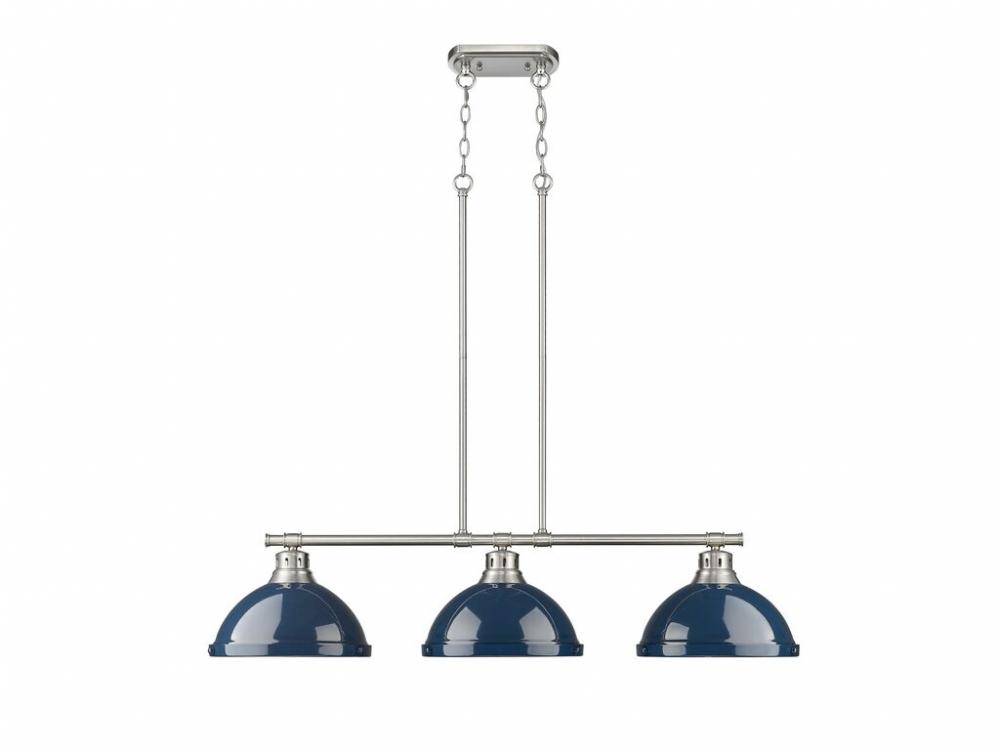 Duncan 3-Light Linear Pendant in Pewter with Matte Navy