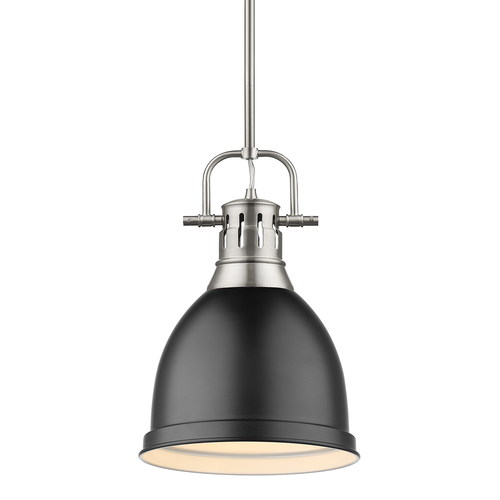 Duncan Small Pendant with Rod inÂ PewterÂ with a Matte Black Shade