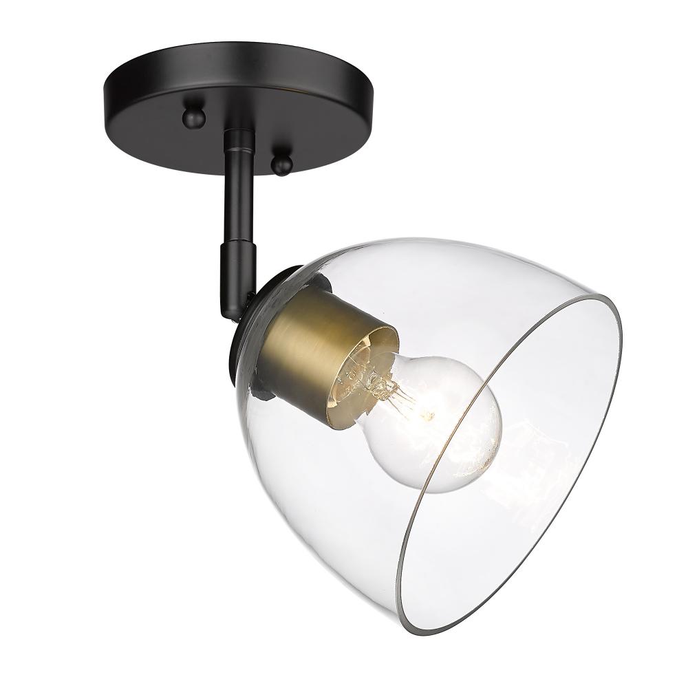 Roxie Semi-Flush in Matte Black with Brushed Champagne Bronze and Clear Glass Shade