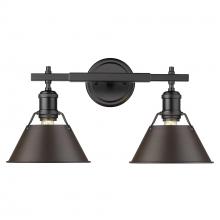 Golden 3306-BA2 BLK-RBZ - Orwell 2-Light Vanity Light in Matte Black with Rubbed Bronze