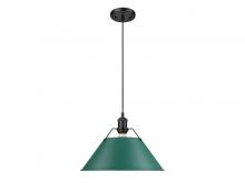 Golden 3306-L BLK-GN - Orwell 14" Wide Large Pendant in Matte Black with Pine Green