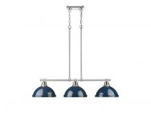 Golden 3602-3LP CH-NVY - Duncan 3-Light Linear Pendant in Chrome with Matte Navy