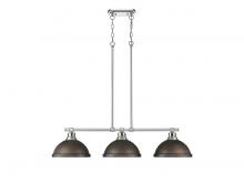 Golden 3602-3LP CH-RBZ - Duncan 3-Light Linear Pendant in Chrome with Rubbed Bronze