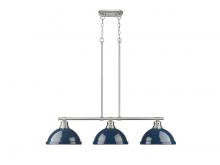 Golden 3602-3LP PW-NVY - Duncan 3-Light Linear Pendant in Pewter with Matte Navy