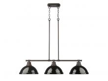 Golden 3602-3LP RBZ-BK - Duncan 3-Light Linear Pendant in Rubbed Bronze with Black