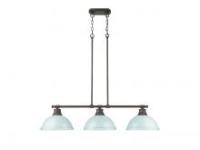 Golden 3602-3LP RBZ-SF - Duncan 3-Light Linear Pendant in Rubbed Bronze with Seafoam