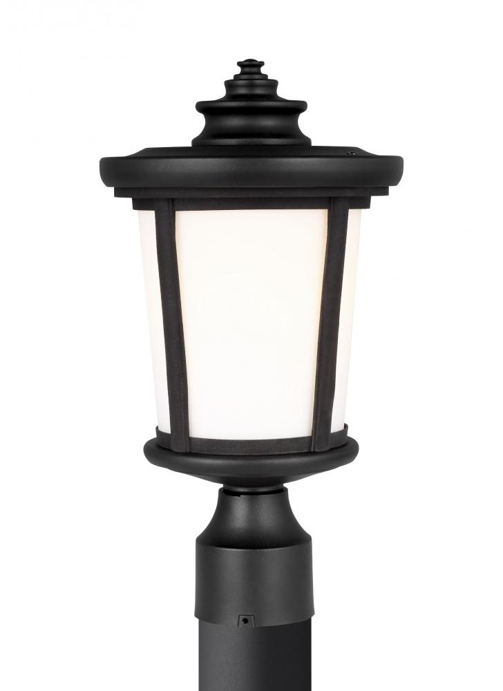 Eddington modern 1-light outdoor exterior post lantern in black finish with cased opal etched glass