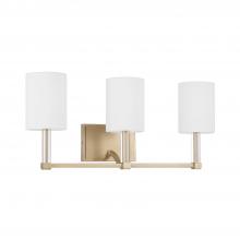 Capital 157031MA-715 - 3-Light Vanity in Matte Brass with Clear Acrylic Accents and Cylindrical White Fabric Shades