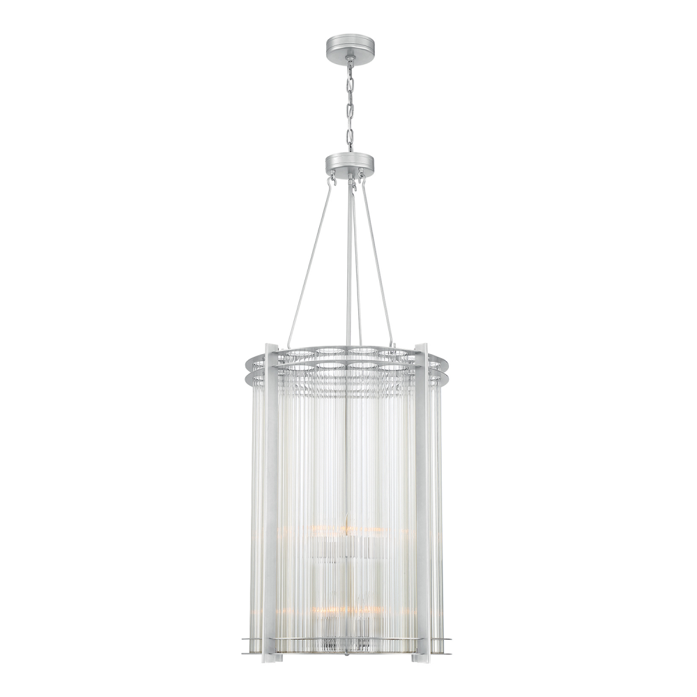 12-Light 24" Foyer Polished Nickel Fluted Glass Chandelier