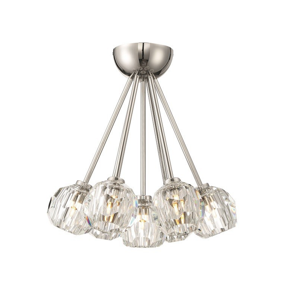 7-Lighting 15" Polished Nickel Clustered Crystal Semi-Flush Mount