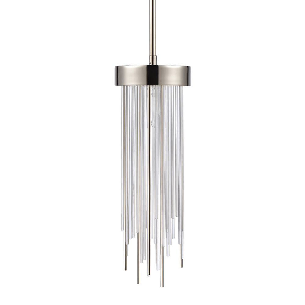 1-Light 6" Round Polished Nickel Convertible Flush Crystal Mini-Pendant Light