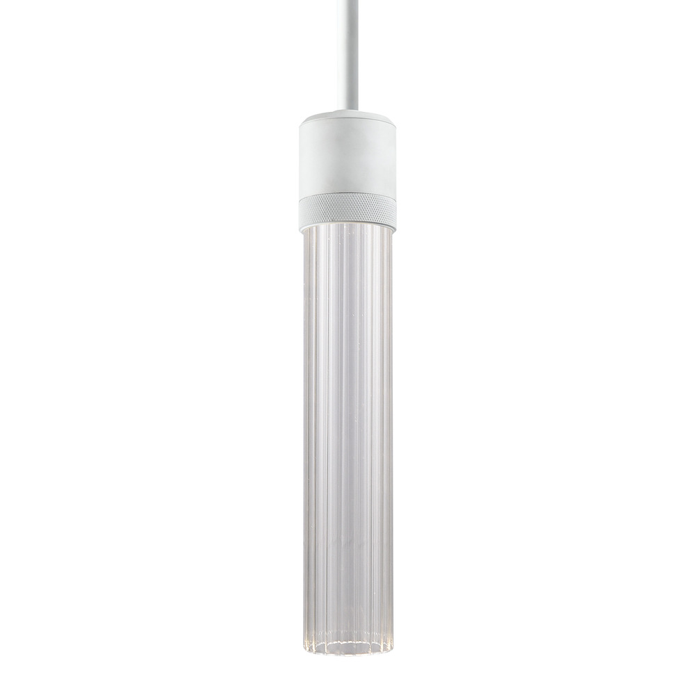 3" LED 3CCT Vertical Cylindrical Pendant Light, 12" Fluted Glass and Matte White Finish