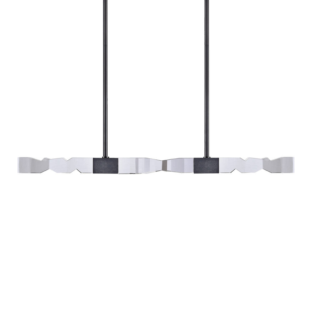 LED 3CCT 4-Light 49" Unique 2"x2" Carved Crystals Luxury Satin Brushed Black Linear Pend