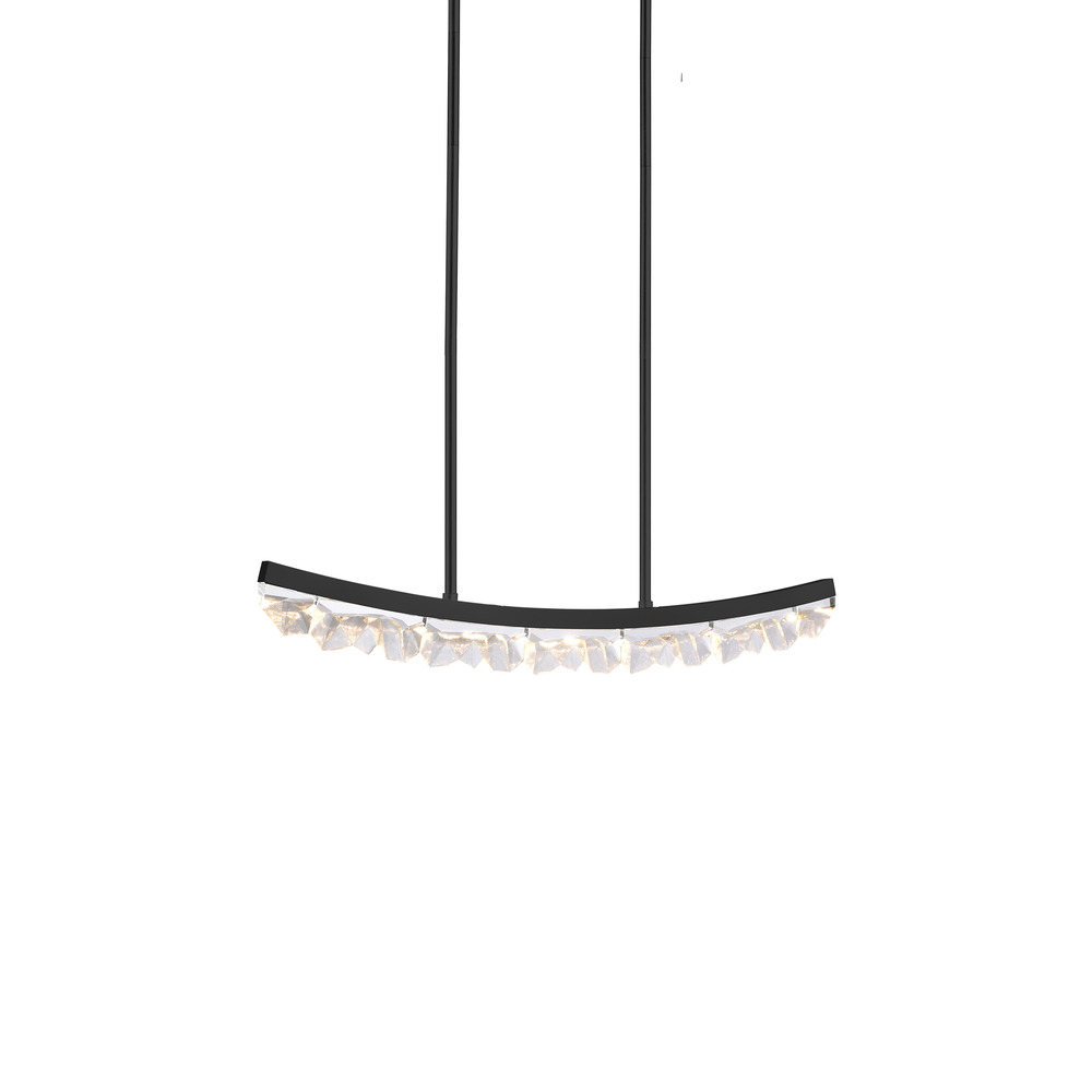 LED 3CCT 32" Unique Curved Crystal Satin Brushed Black Linear Pendant Light