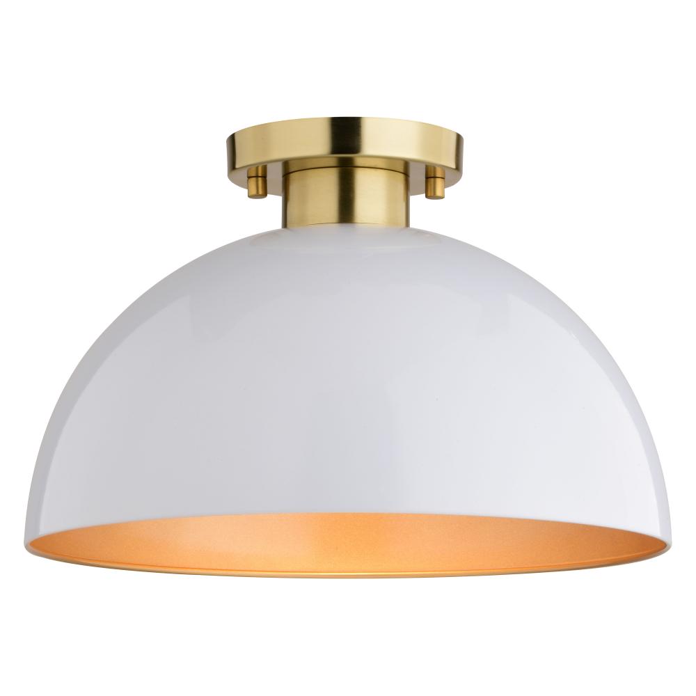 Devon 13-in. Semi Flush Glossy White and Satin Brass