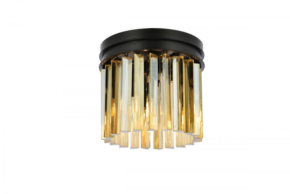 Sydney 3 Light Matte Black Flush Mount Golden Teak (Smoky) Royal Cut Crystal