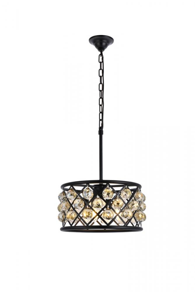 Madison 4 Light Matte Black Pendant Golden Teak (Smoky) Royal Cut Crystal