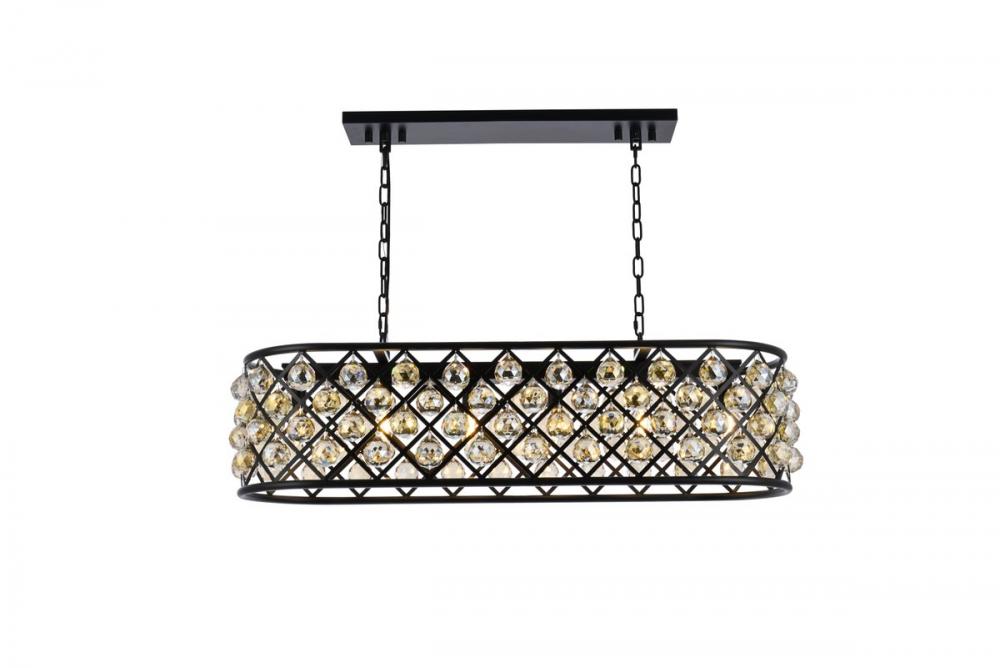 Madison 6 Light Matte Black Chandelier Golden Teak (Smoky) Royal Cut Crystal