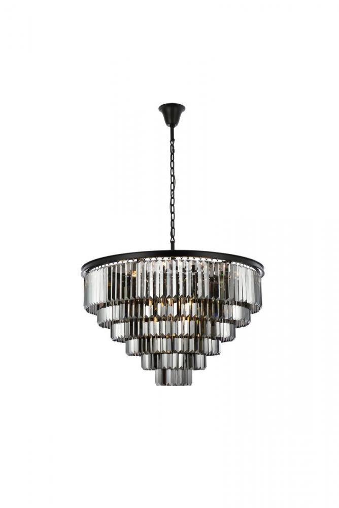 Sydney 33 Light Matte Black Chandelier Silver Shade (Grey) Royal Cut Crystal