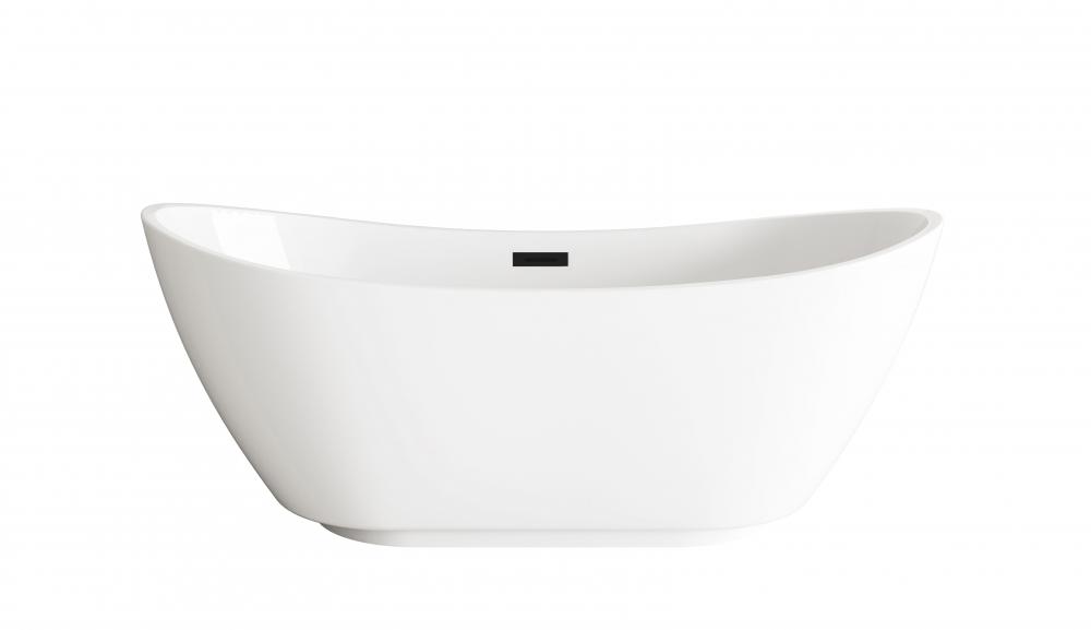 62 inch Soaking Bathtub in Glossy White with Matte Black Trim