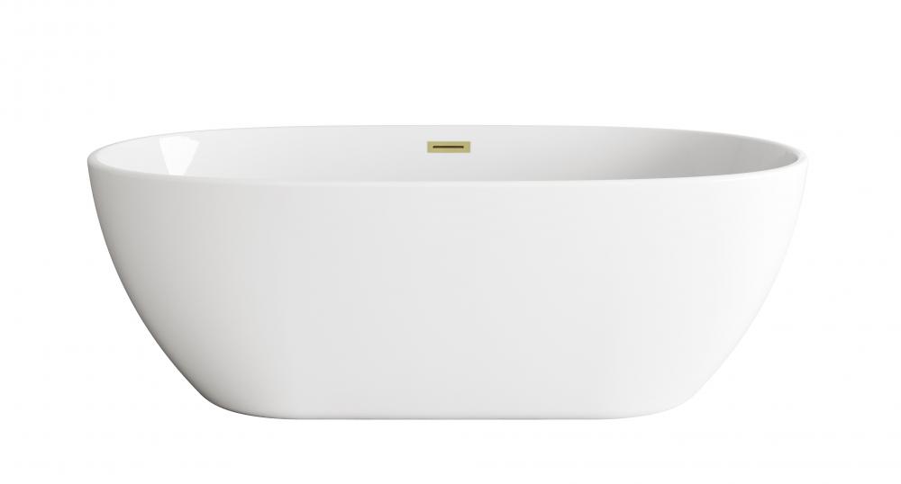 67 inch Soaking Bathtub in Glossy White with Brushed Gold Trim