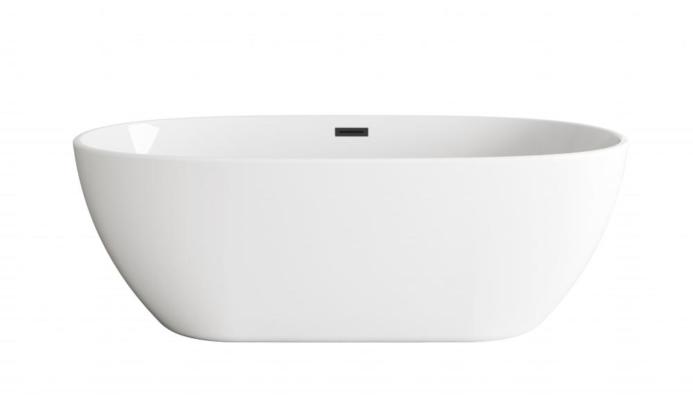 67 inch Soaking Bathtub in Glossy White with Matte Black Trim