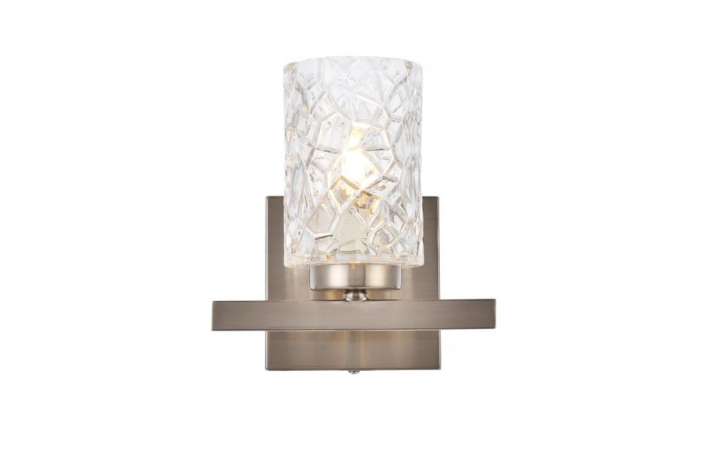 Cassie 1 light bath sconce in satin nickel with clear shade